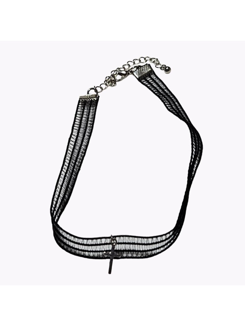Elegant Black Lace Silver Tone Cross Choker Necklace Religious Spiritual Jewelry